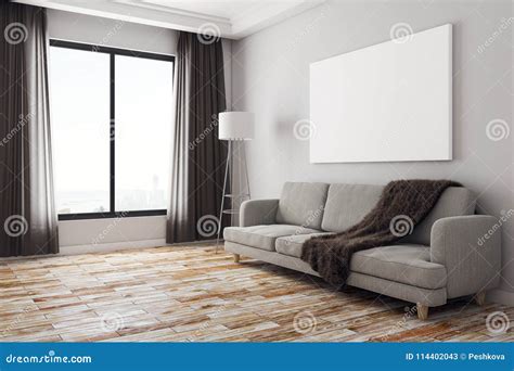 Modern Living Room with Banner Side Stock Illustration - Illustration of concrete, indoor: 114402043