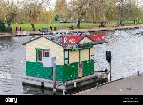 River Cruise ticket office floating on the River Avon in Stratford-upon-Avon, closed up for the ...