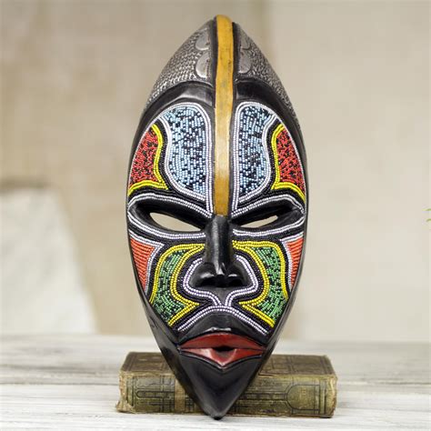 UNICEF Market | West African Wood Beaded Wall Mask from Ghana - Zulu Homage