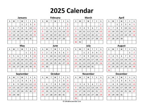 Printable Free Calendar 2025