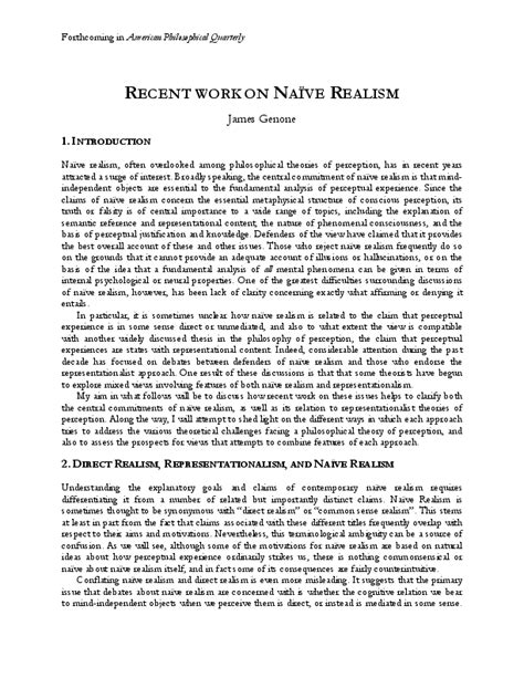 (PDF) Recent Work on Naive Realism