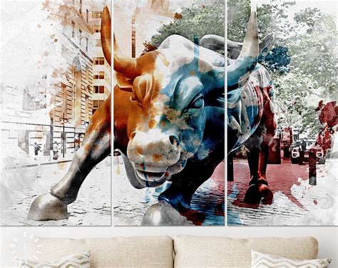 Charging Bull Canvas Print // Wall Street Bull Wall Decor // | Etsy