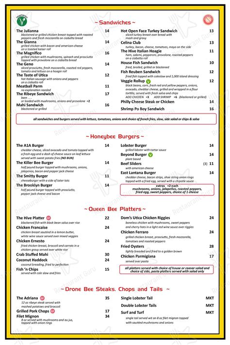 Menu at The Hive Waterfront Restaurant & Tiki, Lantana