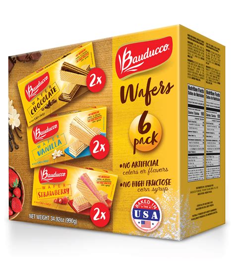 Pack of 6 - Bauducco Assorted Wafers, Chocolate, Vanilla, Strawberry (2 of each Flavor ...