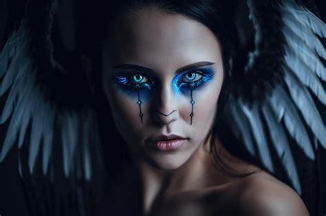 Premium AI Image | Demoness with Angel Wings and Piercing Blue Eyes