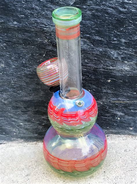 Best Mini 6" Fumed Glass, Multi Colors, Water Bong with Slide in Stem