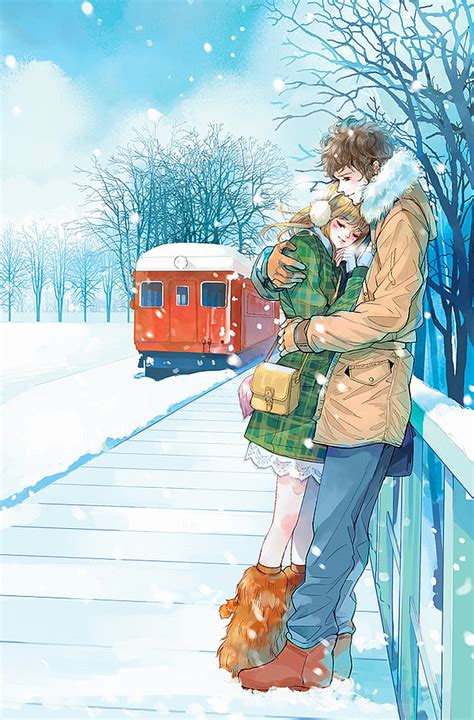 HD wallpaper: anime, couple, cute, love, pretty, red, romantic, snow ...