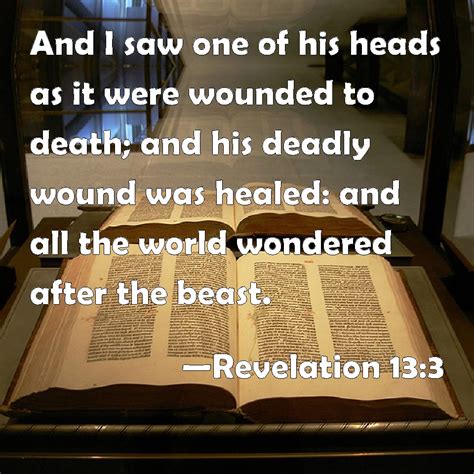 Revelation 13:3 And I saw one of his heads as it were wounded to death; and his deadly wound was ...