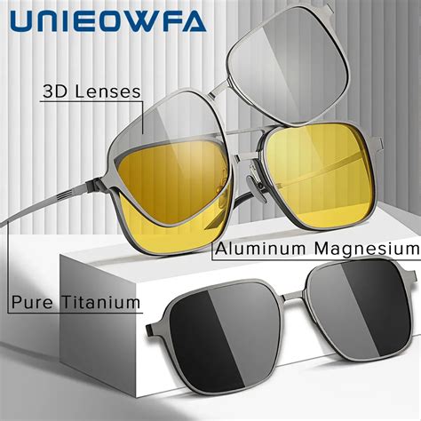 Pure Titanium Magnetic Clip on Glasses Frame Men Myopia Optical ...