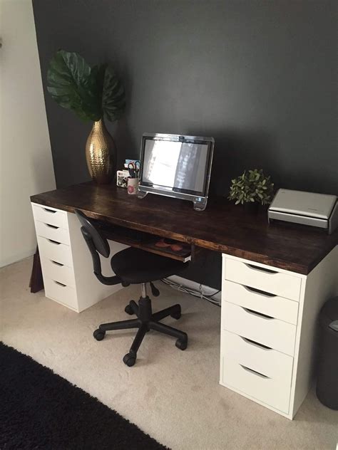 Office desk with IKEA ALEX drawer units as base. Except use as a makeup vanity instead. | Home ...