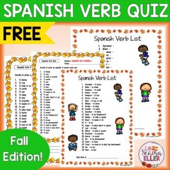 FREE Spanish Verb Quiz Fall Edition | Spanish Assessment by La Senora Eller