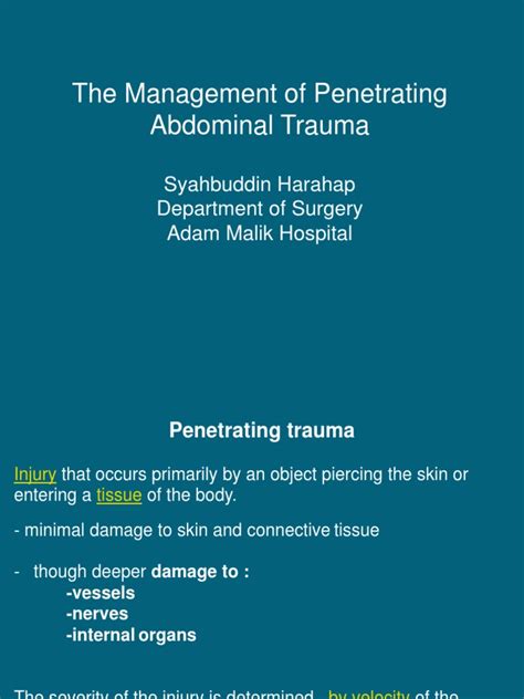 Penetrating Abdominal Trauma | PDF | Major Trauma | Medical Emergencies