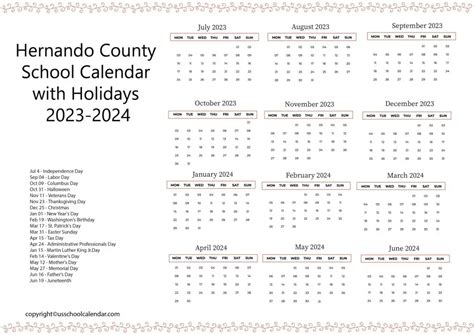 Hernando County School Calendar with Holidays 2023-2024