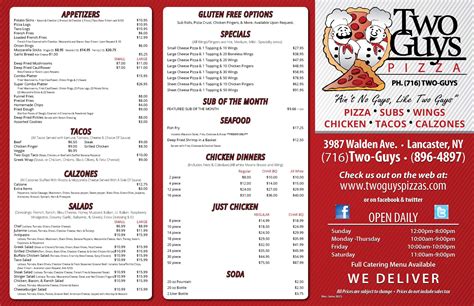 Menus | Two Guys Pizza | Lancaster, NY