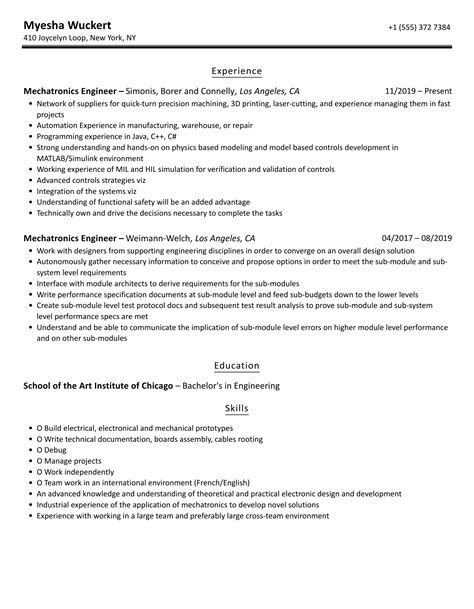 Mechatronics Engineer Resume (CV) Example And Writing Guide, 51% OFF