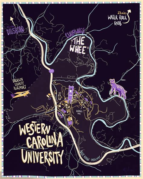 Western Carolina University Map purple - Etsy