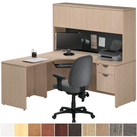 PL Interior Curved 2-Drawer Corner Desk & 4-Door Hutch