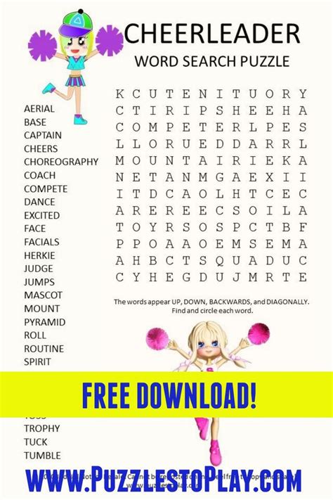 Cheerleader word Search Puzzle | Cheerleading, Summer time learning ...