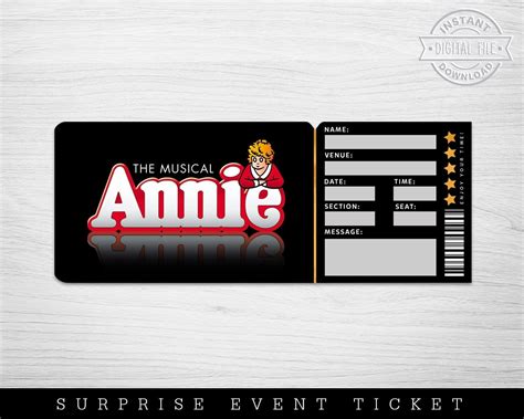 Printable Annie Broadway Surprise Ticket, Musical Collectible Theater ...