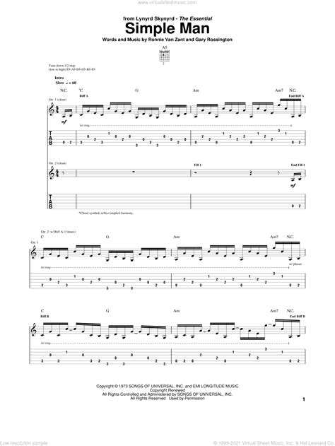 Skynyrd simple man sheet music for guitar tablature pdf – Artofit