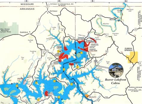 Detailed Map of Beaver Lake Fishing, Beaches, & Cabins