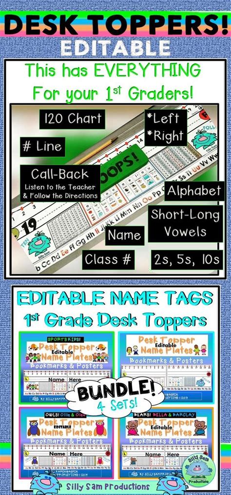 EDITABLE Name Tags 1st Grade Desk Toppers BUNDLE - 4 SETS | Grade 1 ...