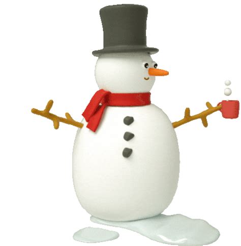 Snowman With Warm Drink In Hand Sticker - Christmas Cheer Snowman Melting - Discover & Share GIFs