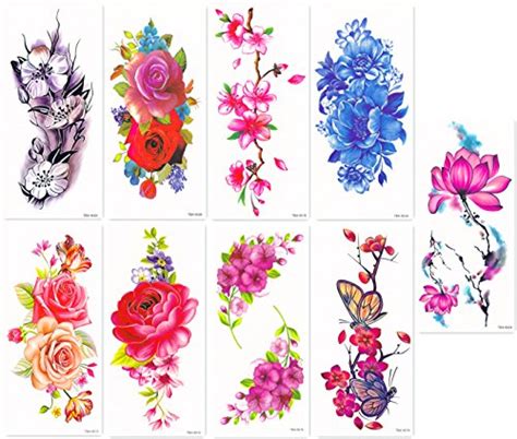 DaLin Temporary Tattoo DaLin Sexy Temporary Tattoos Women 9 Sheets Rose Peony Flower Butterflly ...