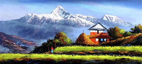 Panoramic View Of Beautiful Everest Mountain Painting by Whimsy Art | Pixels