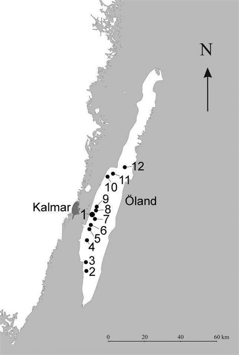 The Island of Öland and the neighbouring mainland, with sites mentioned ...