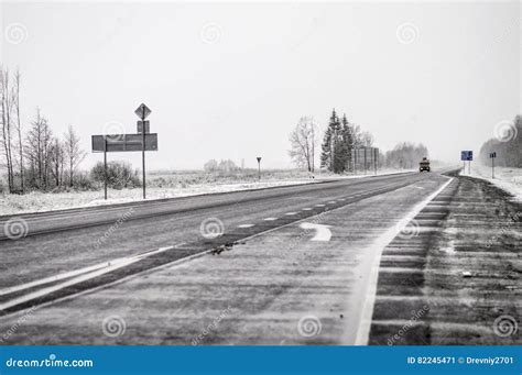 Snowy Road and a Snowstorm during the Trip Stock Image - Image of outdoor, trip: 82245471