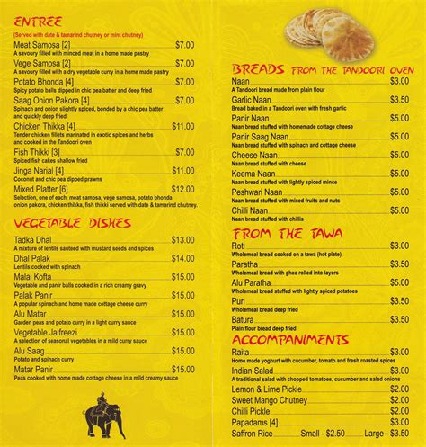 Turmeric Indian Restaurant Menu - Urbanspoon/Zomato