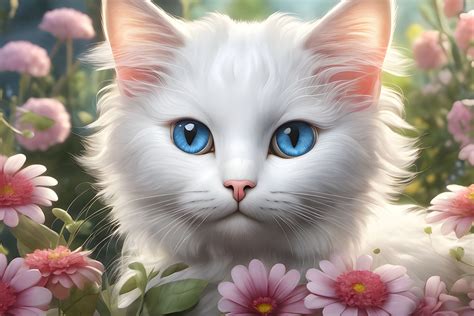 Cute Cat in Flower Garden Graphic by Forhadx5 · Creative Fabrica