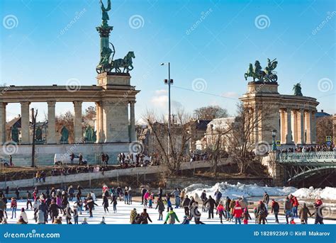 BUDAPEST, HUNGARY - December 29, 2018: Ice-skating at Varosliget City ...