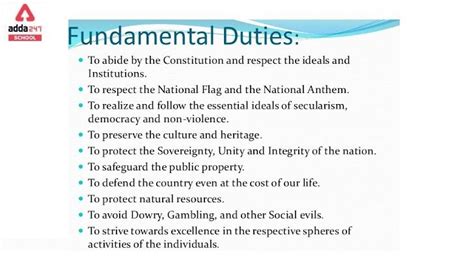 11 Fundamental Duties of India, Article and Amendments, List