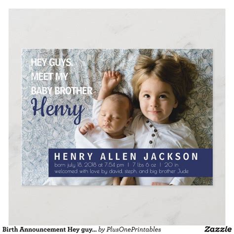 Birth Announcement Hey guys sibling newborn modern | Zazzle.com in 2021 ...