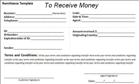 Money Transfer Receipt Template | printable receipt template