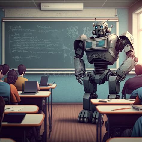 Robot Teacher in a Classroom with Kids, Teaching. Generative AI Stock Illustration ...