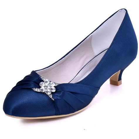 EP2006L Women Shoes Blue Bridal Party Low Heel Comfort Pumps Almond Toe ...