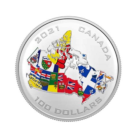 2021 $100 Fine Silver Coin - Canada’s Provincial and Territorial Flags - Bullion Mart