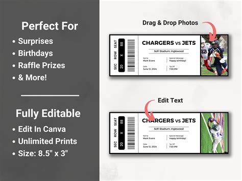 Editable Sports Ticket Template, DIY Sporting Ticket, Custom Sports Ticket Gift, Surprise ...