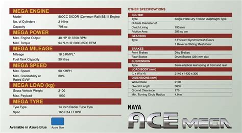 Tata Ace Mega specifications - Automobile Planet