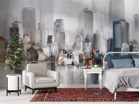 Silhouette Wallpaper City Wallpaper Living Room Wallpaper - Etsy