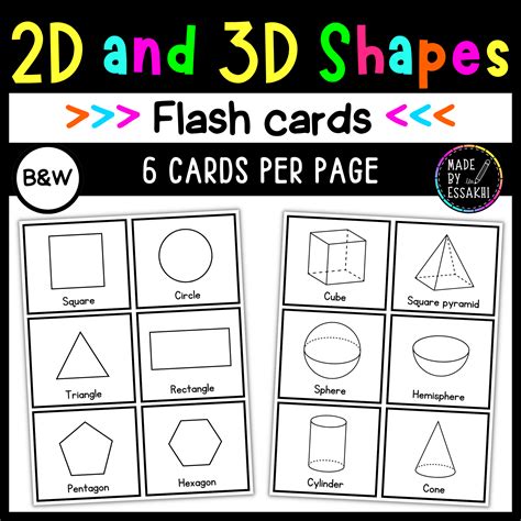 Shapes Flash Cards 2d Shapes 3d Shapes Task Cards 60 Illustrations ...