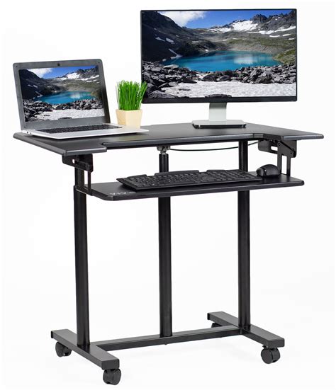 VIVO Mobile Height Adjustable Stand Up Desk Cart with Sliding Keyboard Tray | Rolling ...