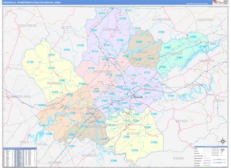 Knoxville, TN Metro Area Wall Map Color Cast Style by MarketMAPS - MapSales