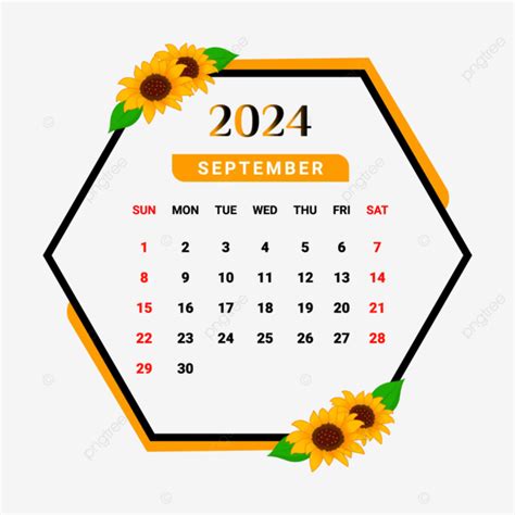 Calendário De Setembro De 2024 Com Moldura De Flor Exclusiva Vetor PNG , Calendário Mensal ...