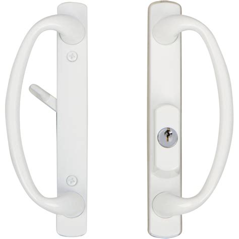 Charlotte Sliding Glass Door Handle Set with Offset Keylock in White Finish