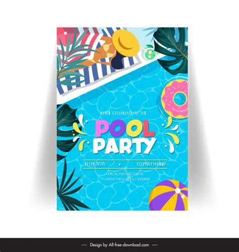 Pool party poster template flat pool scene Vectors images graphic art designs in editable .ai ...