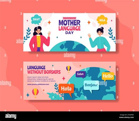 Mother Language Day Horizontal Banner Flat Cartoon Hand Drawn Templates Background Illustration ...
